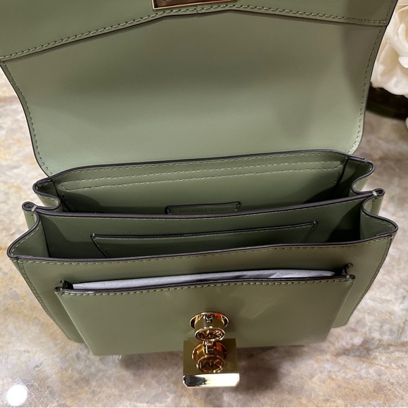 Michael Kors MK Lita Medium Leather Shoulder Crossbody Bag Green - Picture 10 of 13
